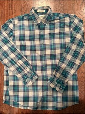L.L. Bean Teal and Navy Plaid Button-Down Shirt large